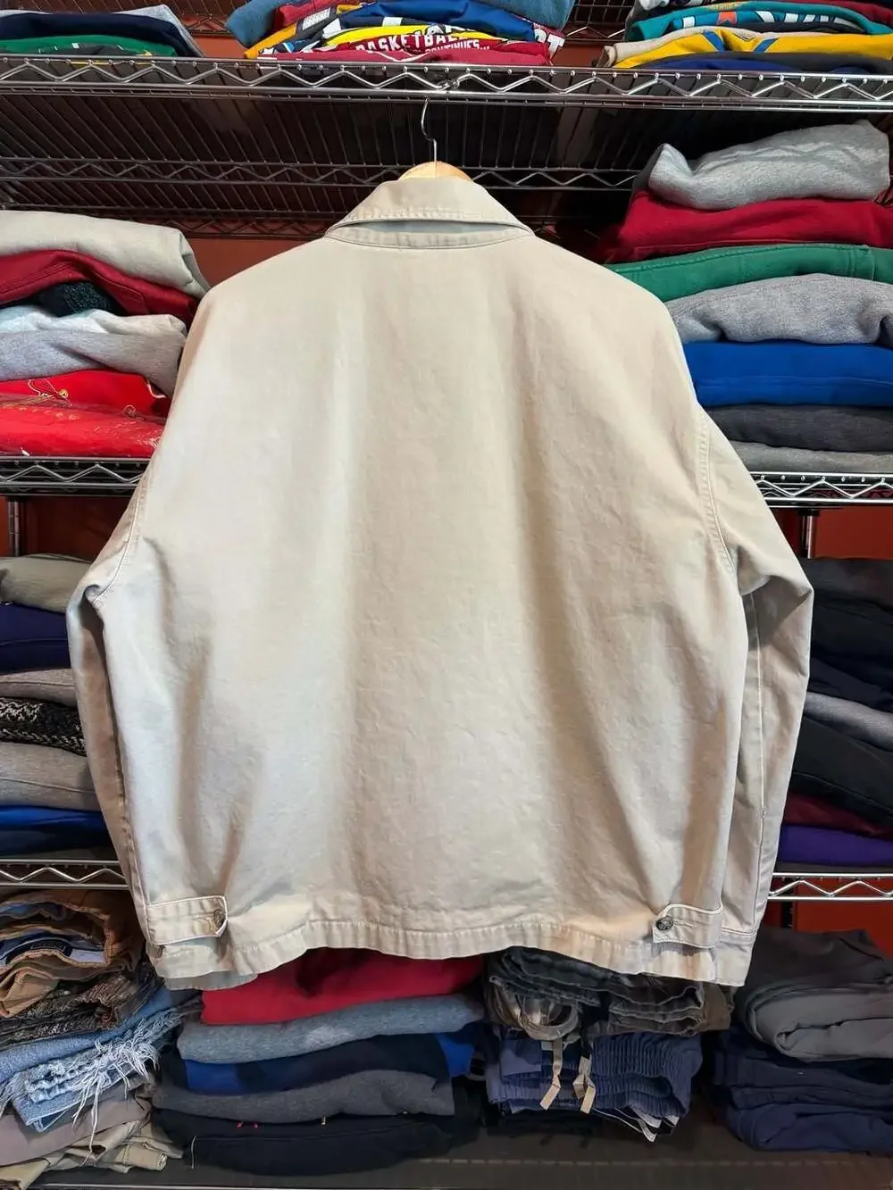 Hard Rock Cafe Cleveland Embroidered Logo Beige Canvas Zip Workwear Jacket Large
